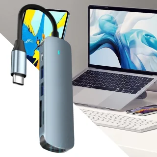 USB C hub multipoort adapter 6-in-1 grijs
