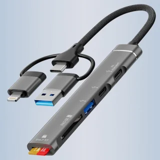 USB c hub multipoort adapter grijs