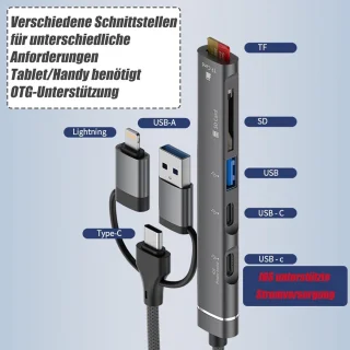 USB c hub multipoort adapter grijs