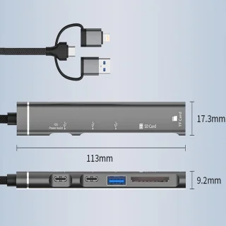 USB c hub multipoort adapter grijs