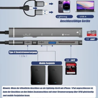 USB c hub multipoort adapter grijs