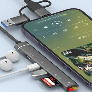 USB c hub multipoort adapter grijs