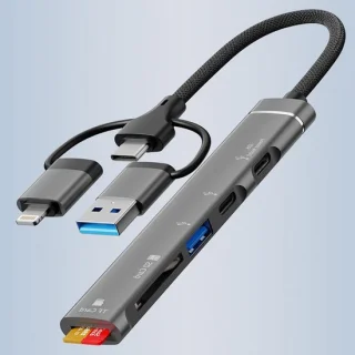 USB c hub multipoort adapter grijs