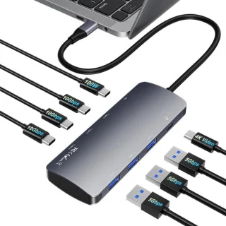 USB C-hub multipoortadapter grijs