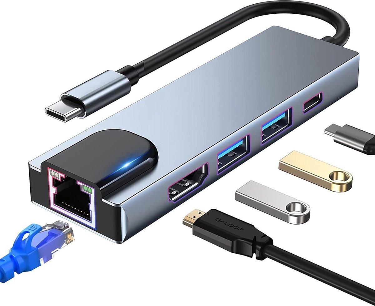 USB C Hub Multiport Adapter 5-in-1 voor MacBook, iPad en Surface