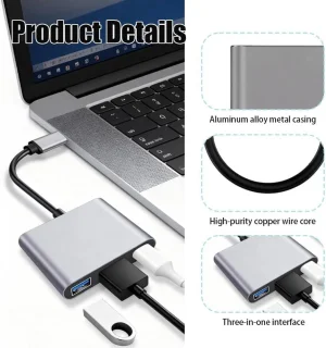 USB C hub - multiport adapter - grijs
