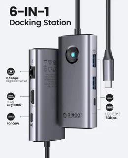 Usb-c hub multiport adapter grijs