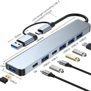 USB-C hub multiport adapter grijs