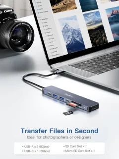 USB C hub multiport adapter zilver