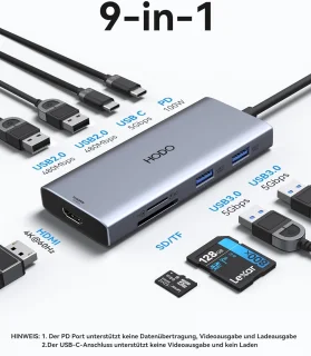 USB-c-hub multiportadapter 9-in-1, spacegrijs