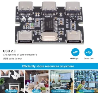 USB-C Hub PCBA Type-C 3-poorts Zwart