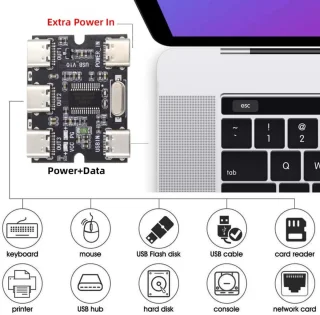 USB-C Hub PCBA Type-C 3-poorts Zwart