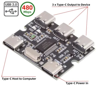 USB-C Hub PCBA Type-C 3-poorts Zwart