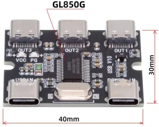 USB-C Hub PCBA Type-C 3-poorts Zwart