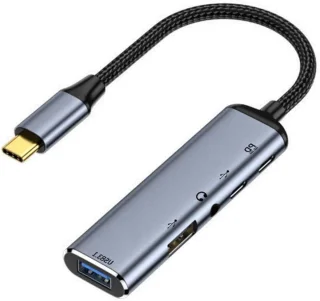 USB C hub type C adapter 10 cm grijs