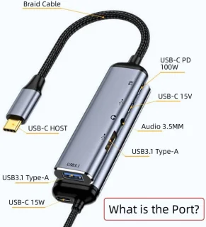 USB C hub type C adapter 10 cm grijs