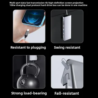 USB-c hub - type c dock - werkruimte uitbreiden - aluminium constructie - 8 in 1 - grijs