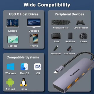 USB C hub - type C splitter - grijs