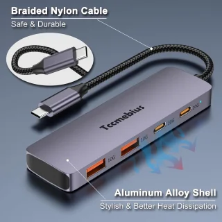 USB C hub - type C splitter - grijs
