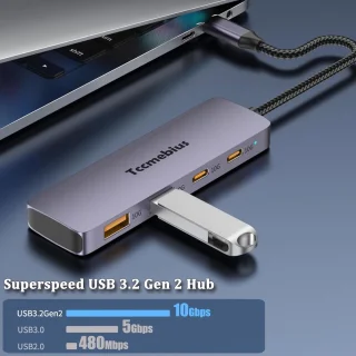USB C hub - type C splitter - grijs