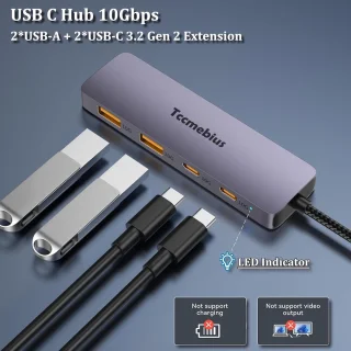 USB C hub - type C splitter - grijs