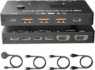 USB-C KVM-switch dual monitor dock - zwart