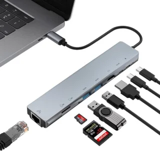 USB-C multiport hub laptop docking station grijs
