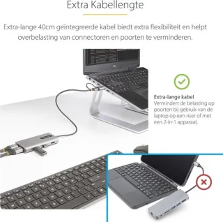 USB-C multiportadapter met dual hdmi, 3x usb-a 5Gbps en geïntegreerde usb-a dongle
