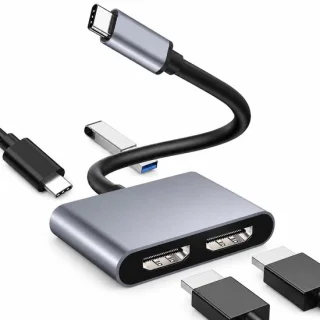USB-C naar dual HDMI-adapter, 3-in-1-dockingstation
