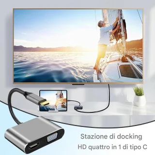 USB-C naar DVI VGA adapter - 4-in-1 multiport hub