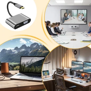USB-C naar DVI VGA adapter - 4-in-1 multiport hub