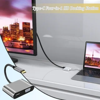 USB-C naar DVI VGA adapter - 4-in-1 multiport hub