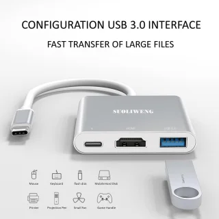Usb-c naar hdmi-adapter - type-c adapter hub - grijs