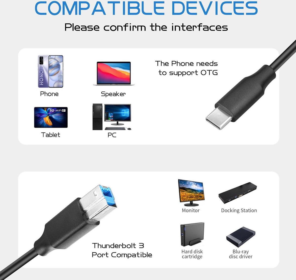 USB C naar USB B 3.0 Kabel 3 ft