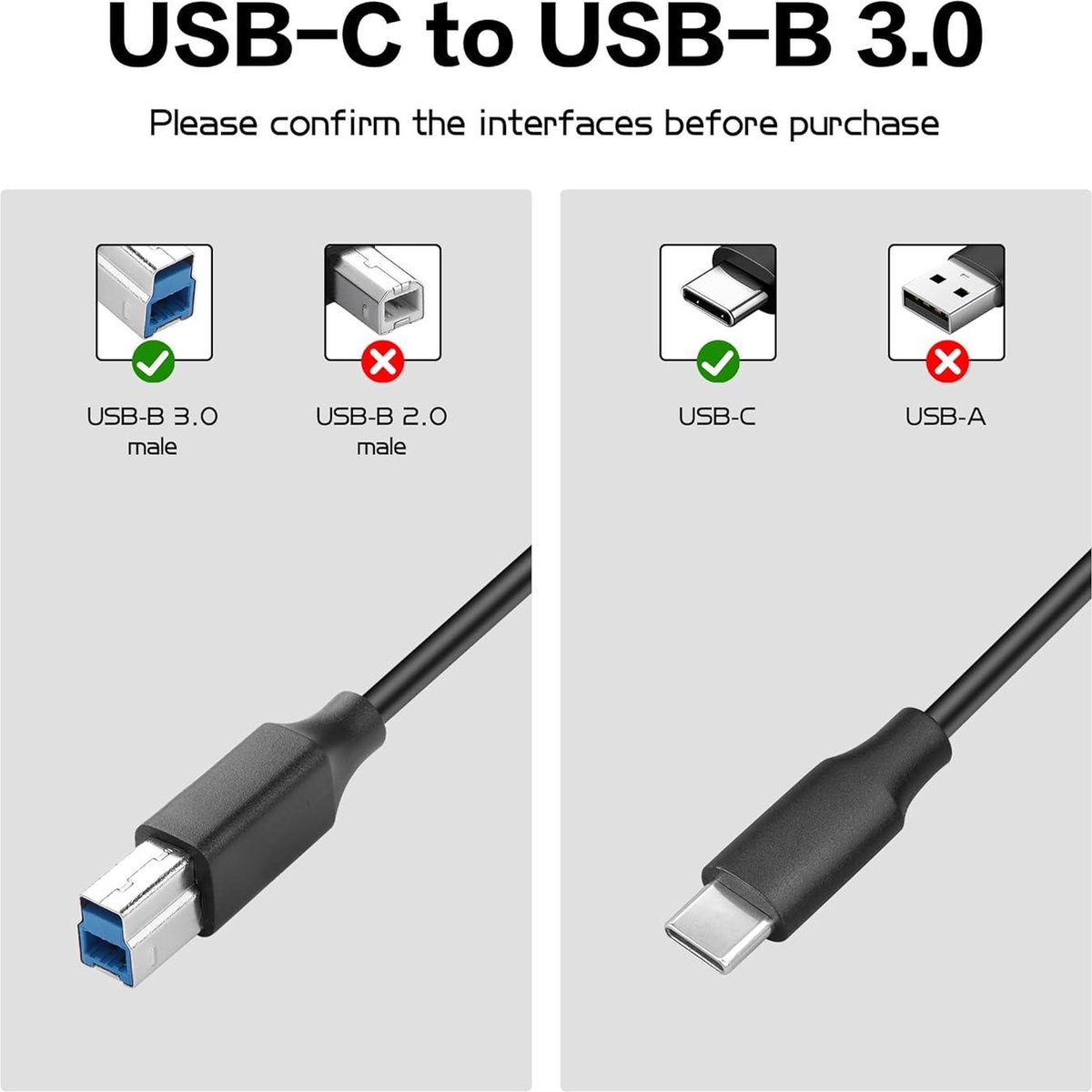 USB C naar USB B 3.0 Kabel 3 ft