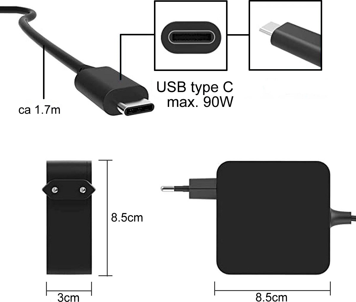 USB-C oplader 90W compact