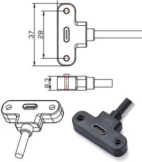 USB-C-uitbreidingskabel met paneelmontage voor laptop en tablet