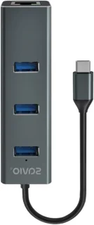 USB C-verdeelhub met gigabit ethernetpoort en 3 poorten, aluminium