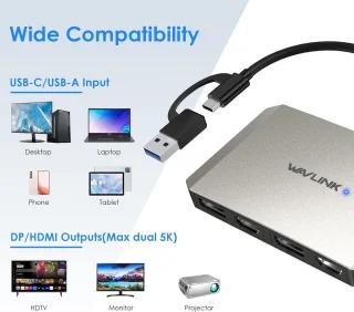 USB-C/USB-A naar Dual DisplayPort en HDMI Adapter