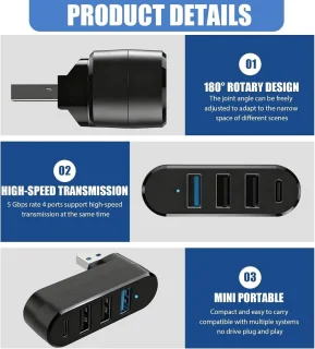 USB-hub 4-poorts draaibaar