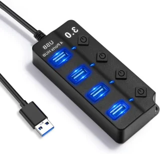 USB-hub 4-poorts met schakelaar zwart