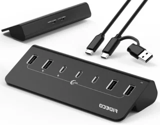 USB hub 7-poorts aluminium zwart