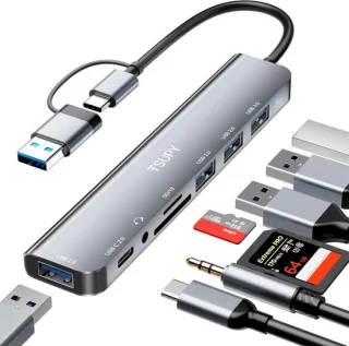 USB hub 8 poorten aluminium 16cm zilver