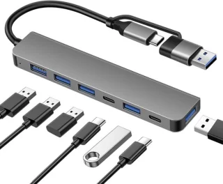USB hub adapter 7 poorten twee connectoren