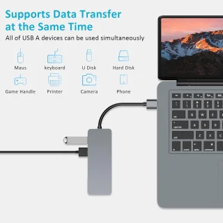 USB hub adapter multiport dock space gray