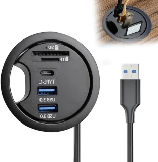 USB-hub bureau inbouw tafeldoorvoer dockstation zwart