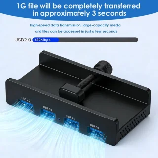 Usb-hub cliptype 4-poorts USB 2.0 aluminium