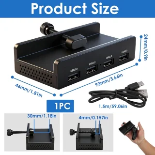 Usb-hub cliptype 4-poorts USB 2.0 aluminium