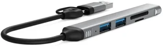 USB-hub converter multi-poort adapter 25 cm zilvergrijs