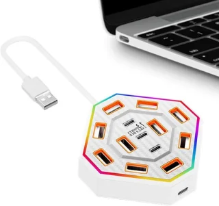 USB-hub en dockingstation, 13 poorten, wit